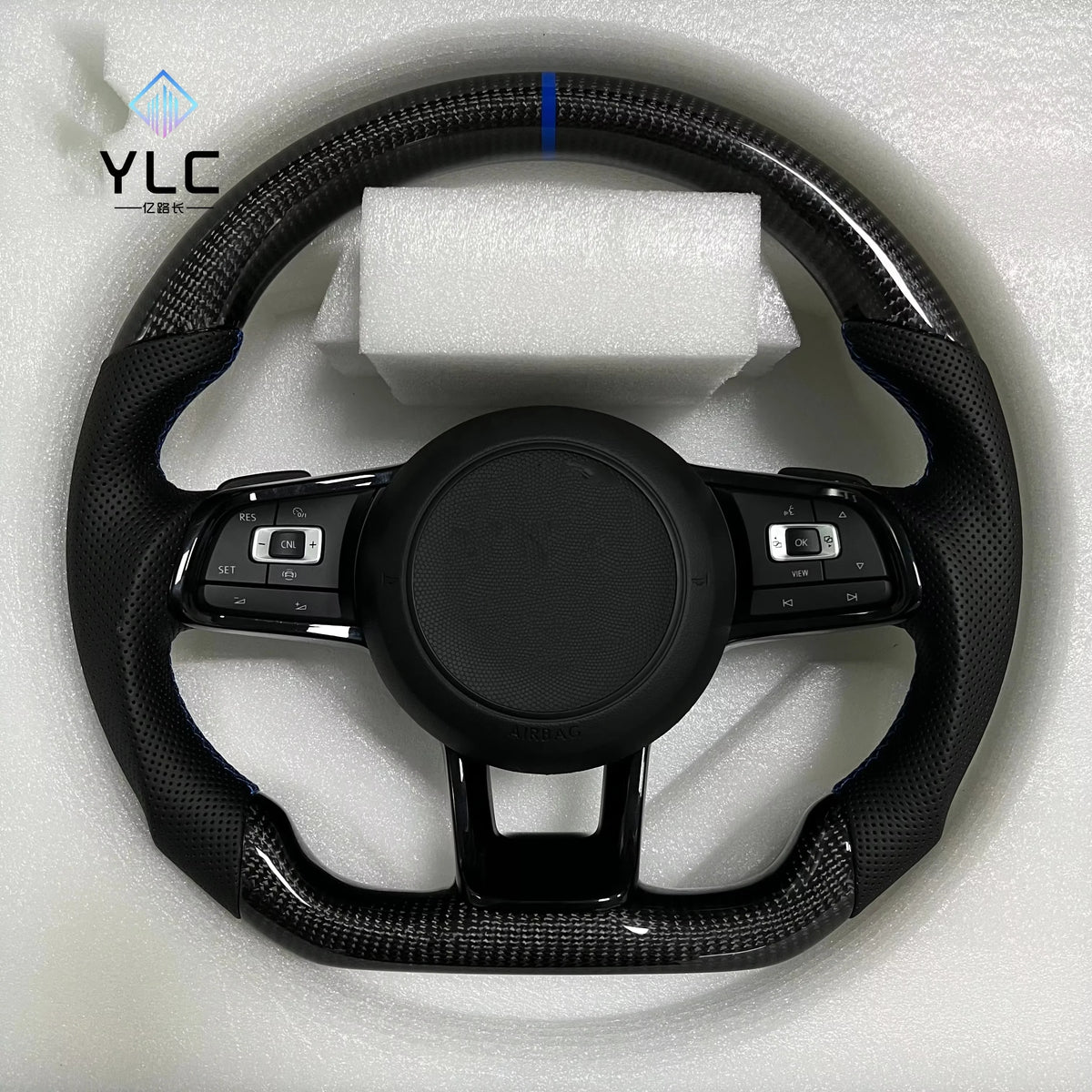 YLD Carbon Fiber Leather Steering Wheel Suitable for VW GTI GTS R GTD Golf 7 MK7 MK6 R-Line Polo Passat Car Steering Wheel