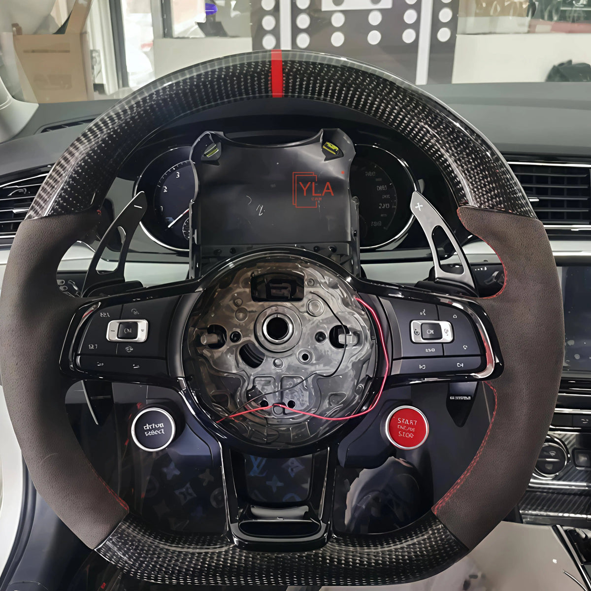 YLD Carbon Fiber Leather Steering Wheel Suitable for VW GTI GTS R GTD Golf 7 MK7 MK6 R-Line Polo Passat Car Steering Wheel